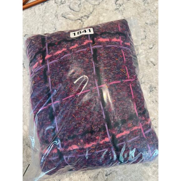 Susan Bristol Afghan Cardigan Jacket Purple Pink Plaid w Fringe Collar Small JL - Picture 8 of 8